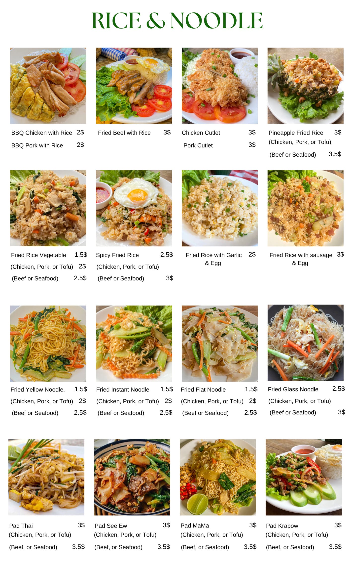 NickRestaurant Rice and Noodle Menu