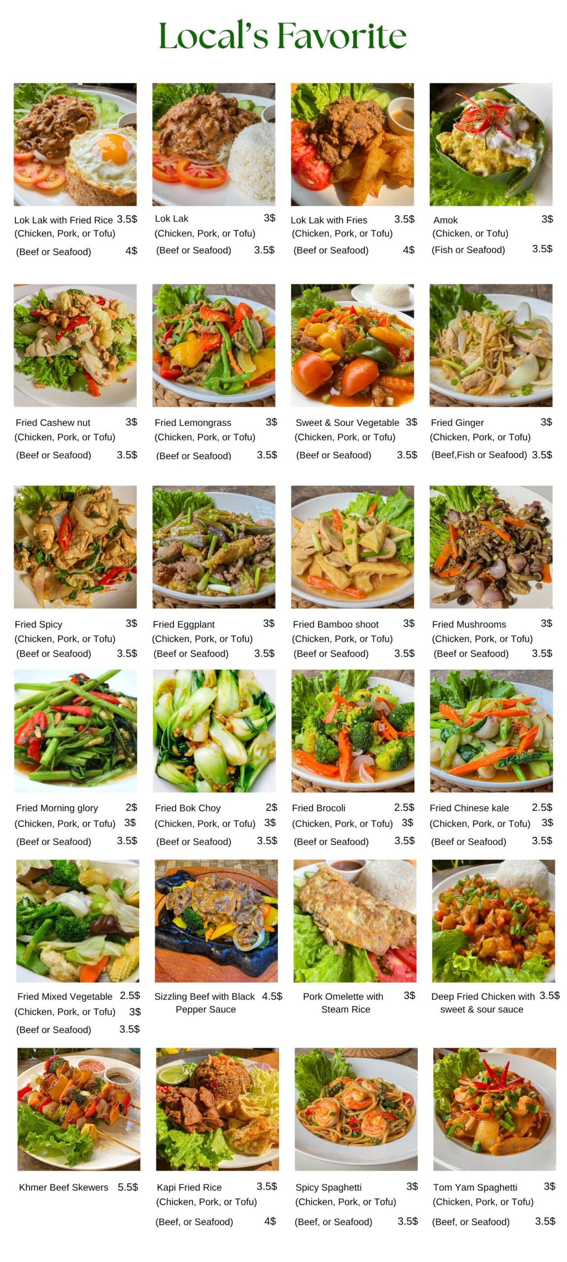 Nick Restaurant Local Favorite Menu