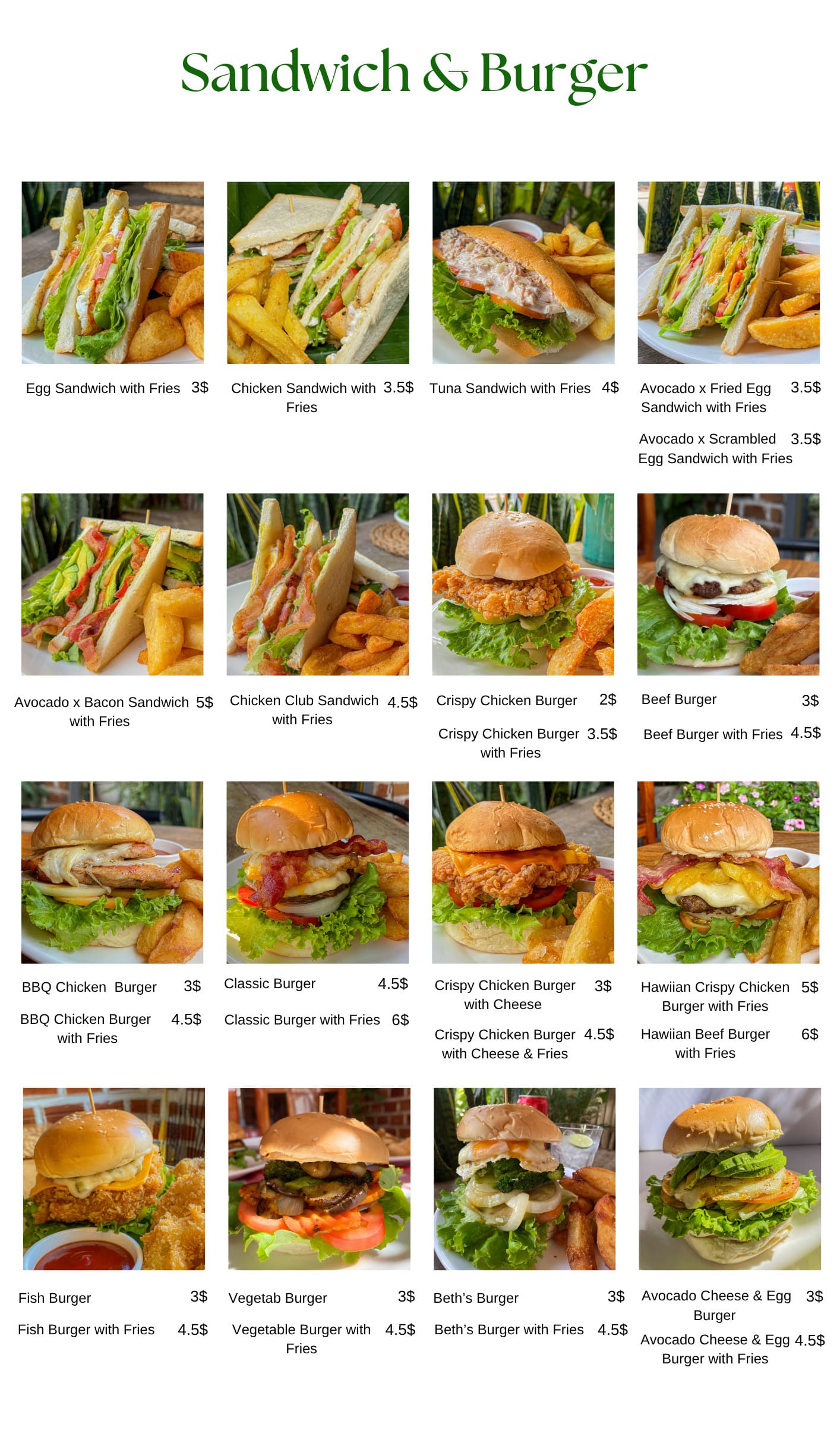 Nick Restaurant Sandwich and Burger Menu